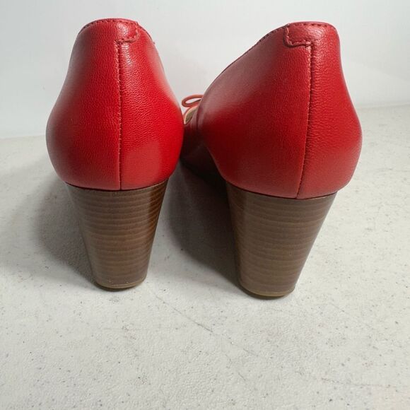 COLE HAAN Grand OS Wedge Heels Red Leather Suede Round Toe Size 7,5B - Picture 4 of 6